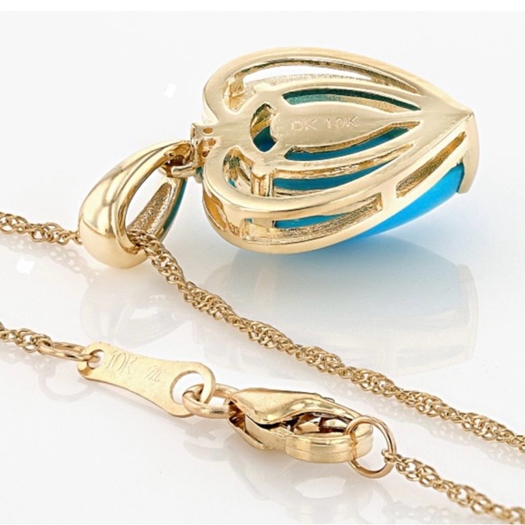 🤩 NWOT 12X8 SLEEPING BEAUTY TURQUOISE WITH WHITE DIAMOND REAL 10K GOLD PENDANT - Picture 6 of 9